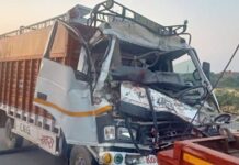 एक्प्रेस वेवर ट्रकला अपघात..