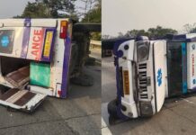 मुंबई-पुणे एक्स्प्रेस वेवर मृतदेह घेऊन जाणाऱ्या रुग्णवाहिकेला अपघात..